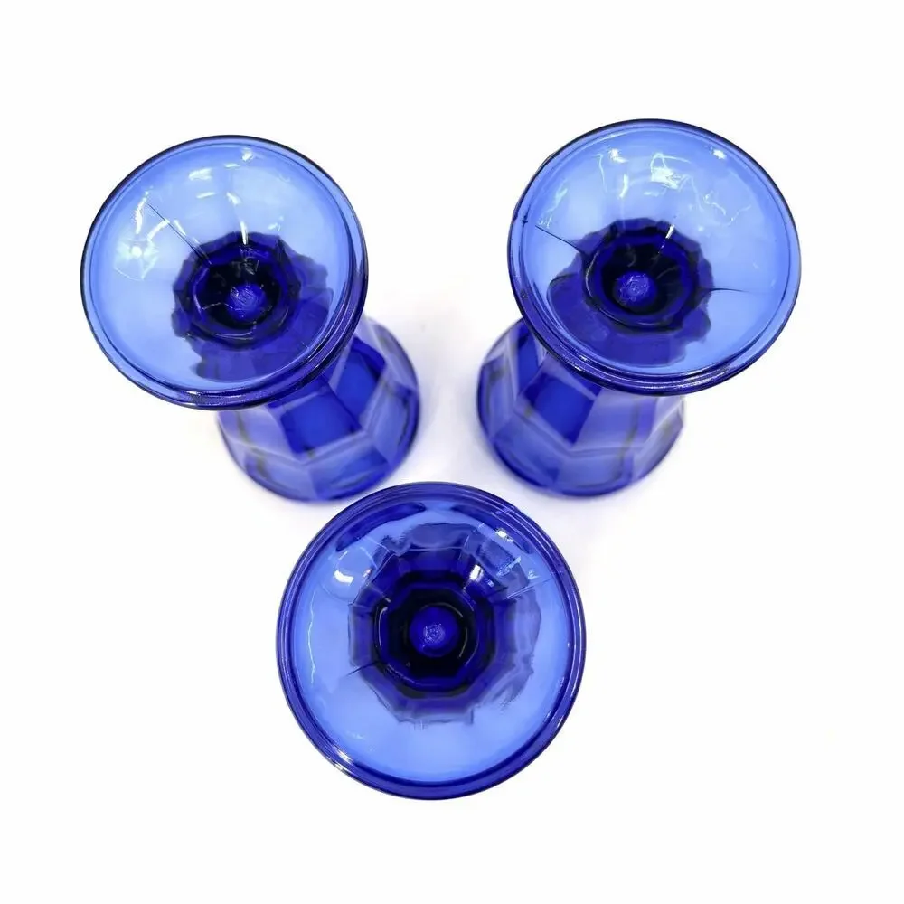 Vintage Set of 3 Cobalt Blue Retro Milkshake Parfait Fountain Glasses
